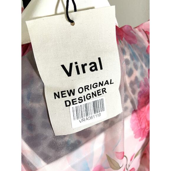 Viral Sheer Floral Bow Top & Skirt Set Medium Organza Pearl Cuffs NWT - Picture 3 of 4